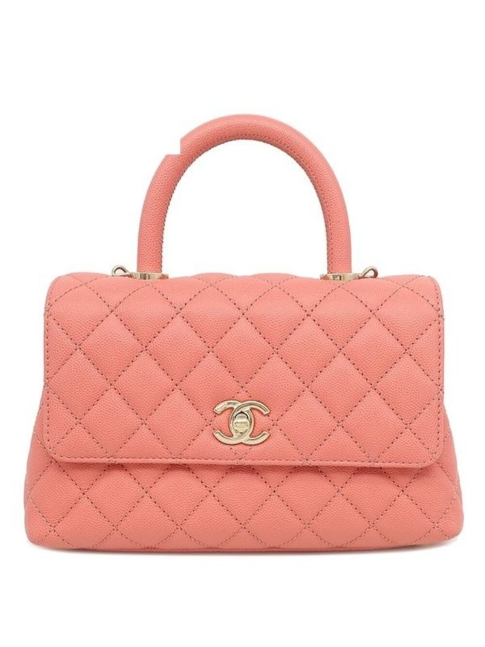 Chanel 2-Way Bag Quilted Coco Handle XS Caviar Leather Salmon Pink Gold Top